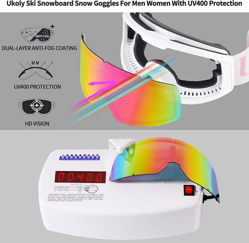 Ukoly Ski/Snowboard Goggles for Men Women, Snow Goggles HD Lens Anti-Fog Coating OTG Design UV400 Protection Windproof - Image 2